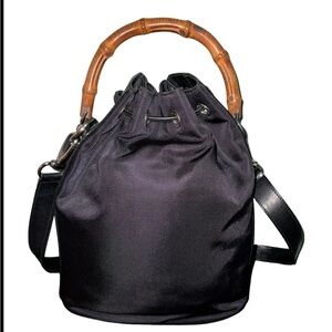 Gucci Black Nylon Vintage Bamboo Drawstring Two Way Nylon Bucket Bag.C/Body